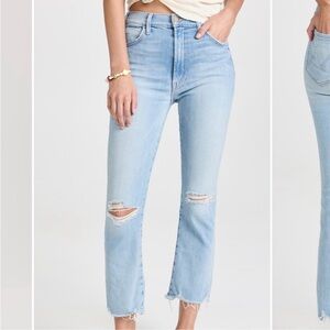 Mother the hustler Ankle Chew flare Light Blue Distressed Jeans size 27